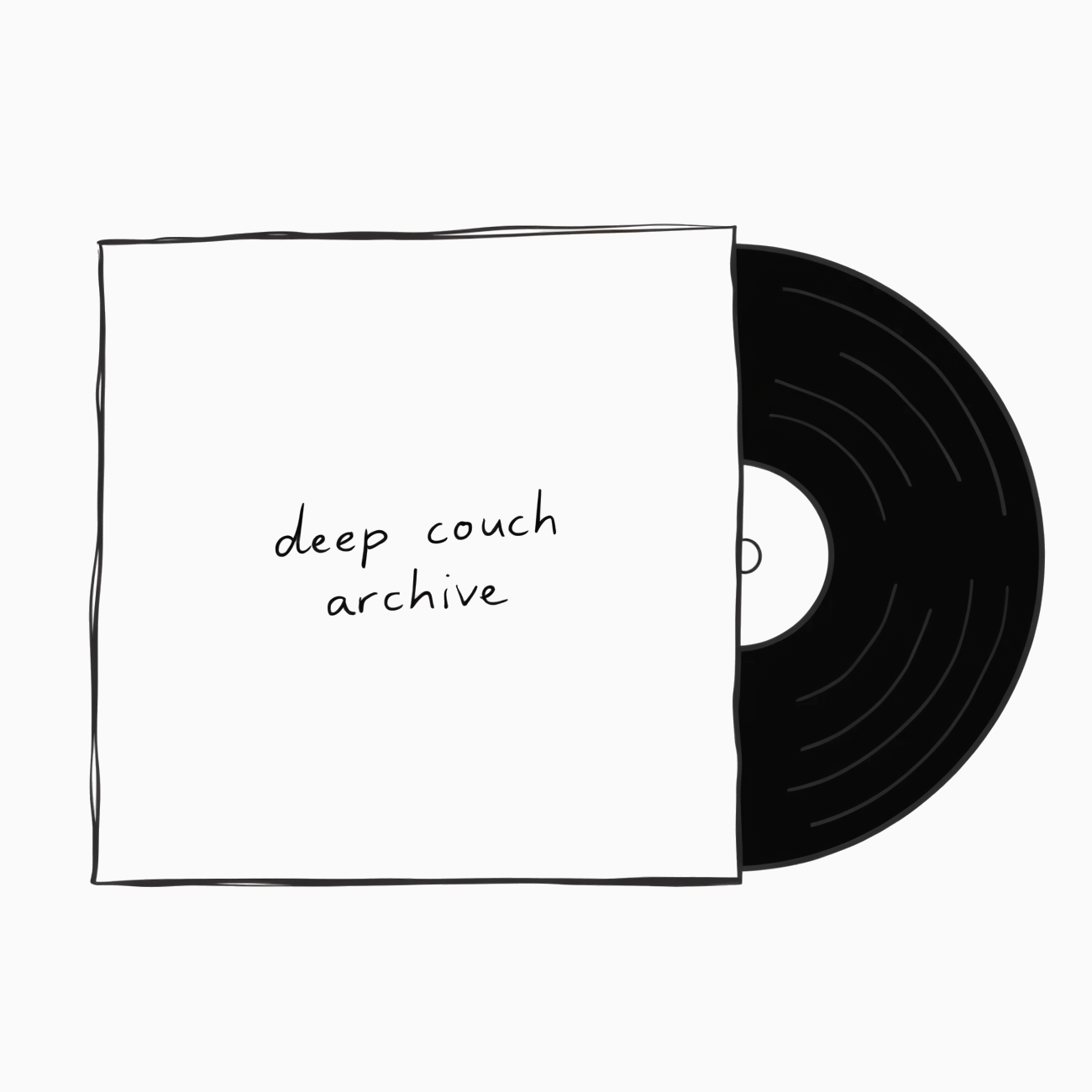 deep couch archive 손글씨가 있는 LP 커버와 빈 레이블의 레코드 선 드로잉